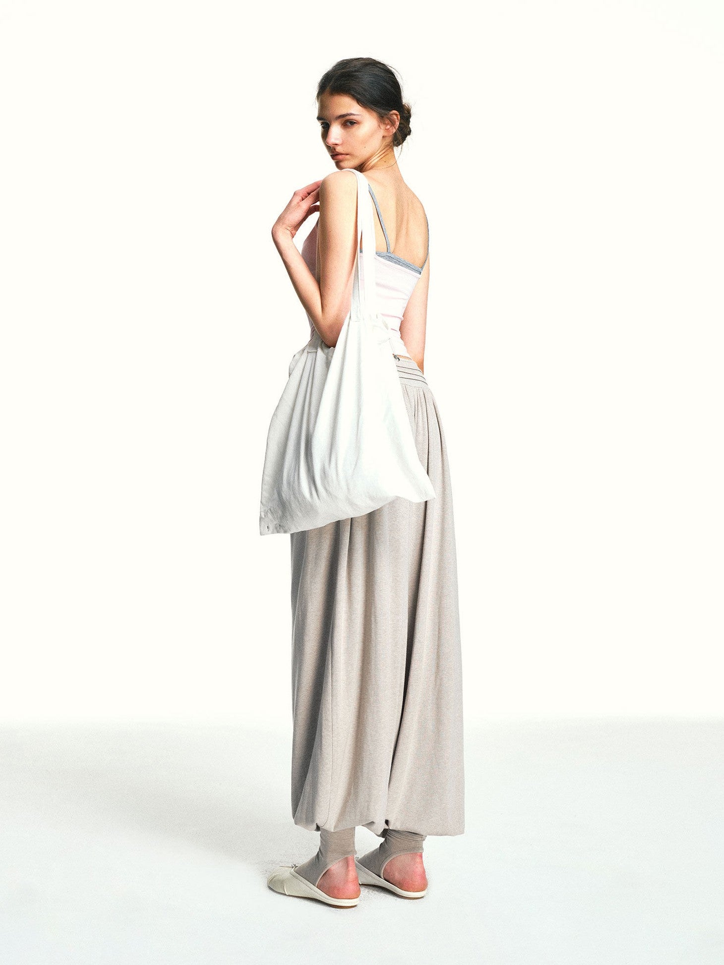 kvkv Oatmeal Slub Detachable Pleated Wide Waist Women&