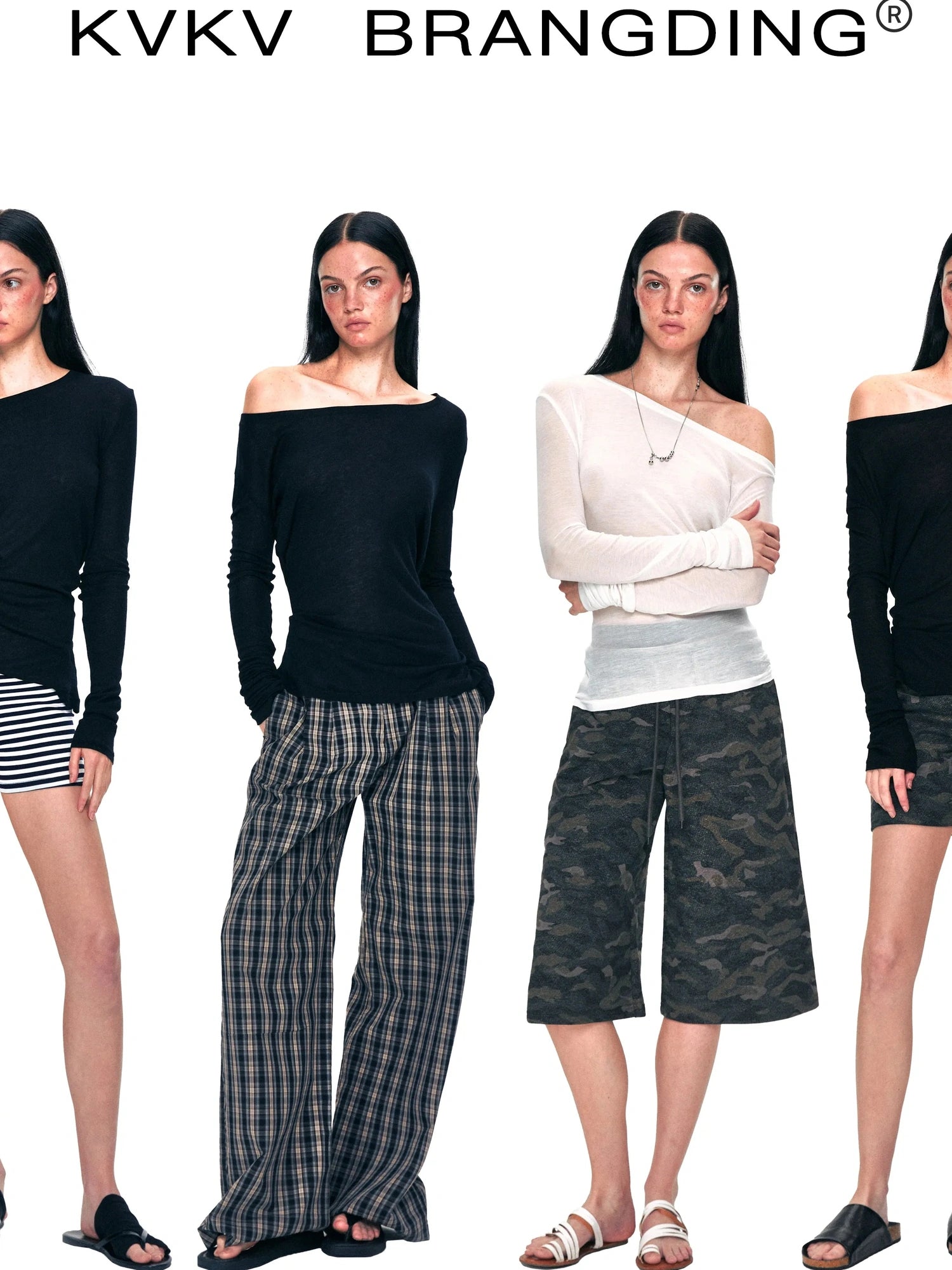 kvkv Off Shoulder Ribbed Waist Defining Long Sleeve Top