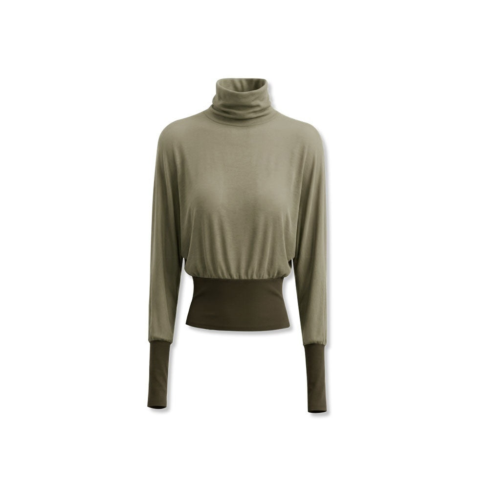 kvkv_Olive_Green_Color_Block_Cinched_Waist_Batwing_Sleeve_Women&