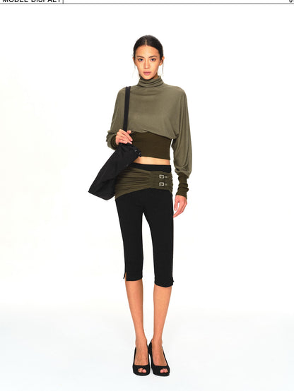 kvkv Olive Green Color Block Cinched Waist Batwing Sleeve Women&