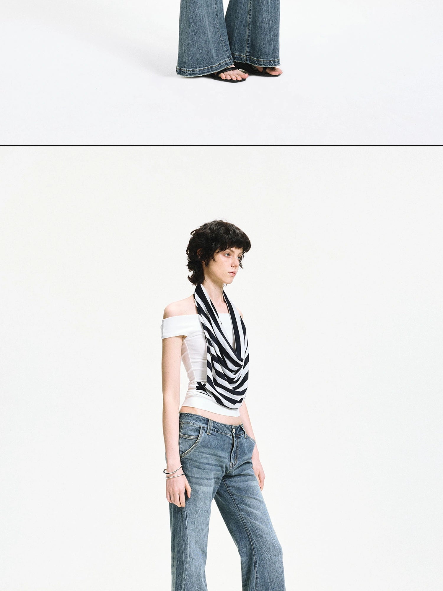 kvkv One Shoulder Striped Draped Neck Wrap Top