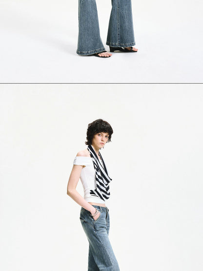 kvkv One Shoulder Striped Draped Neck Wrap Top