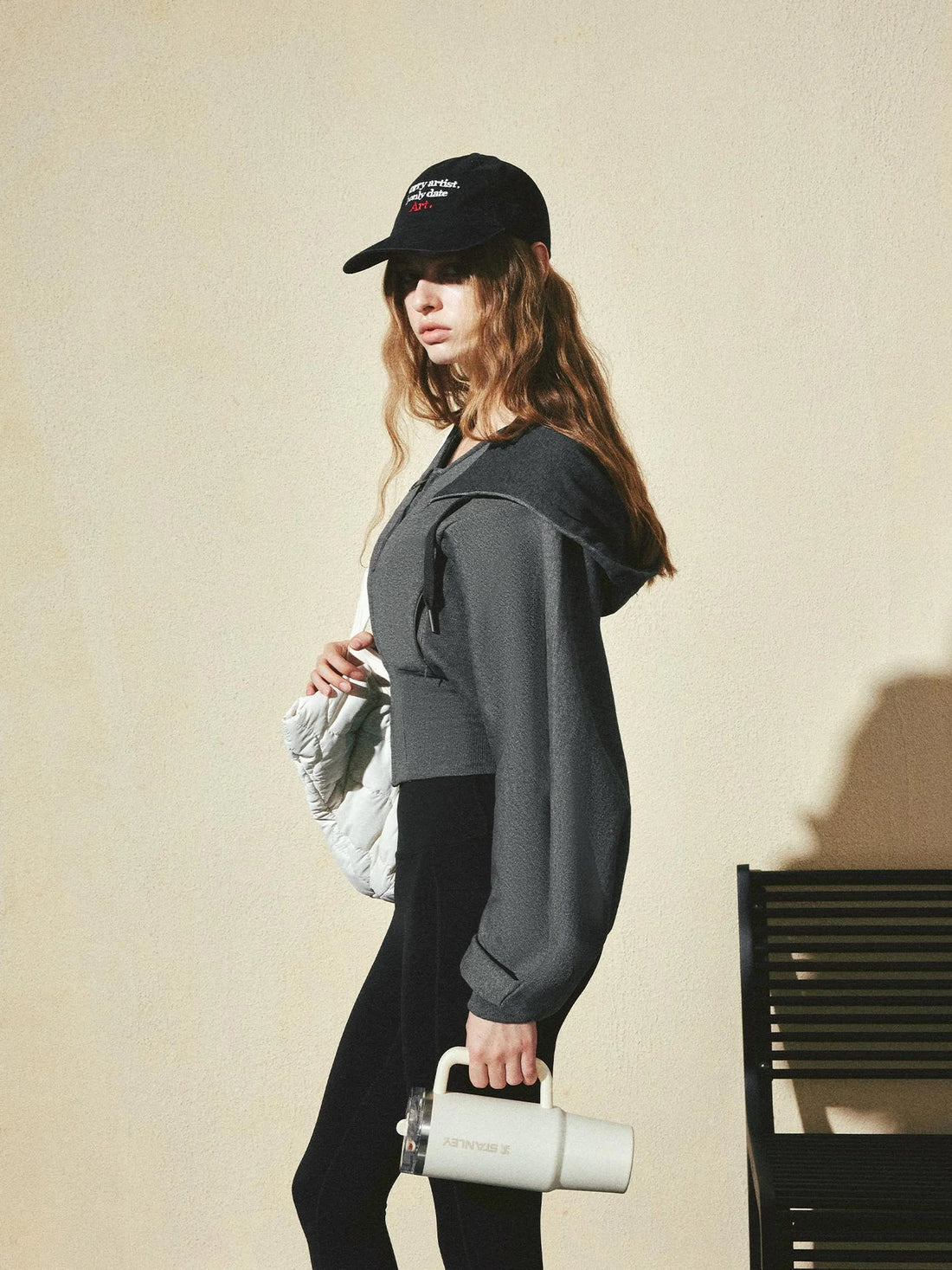 kvkv Oversized Batwing Sleeve Cropped Hoodie With Wide Ribbed Collar