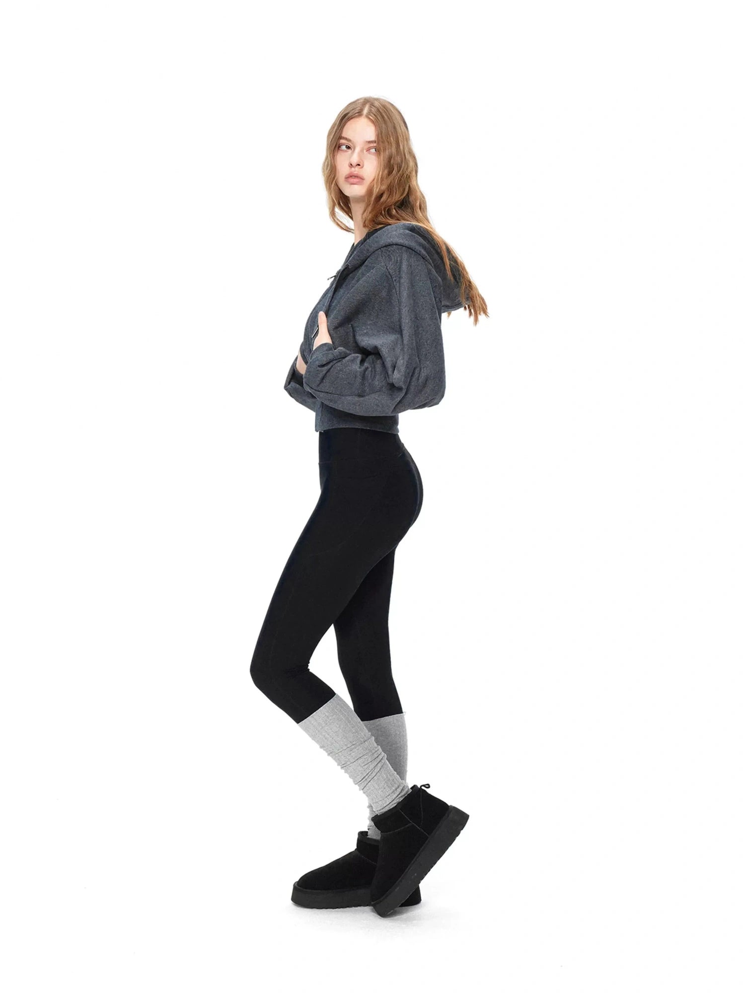 kvkv Oversized Batwing Sleeve Cropped Hoodie With Wide Ribbed Collar