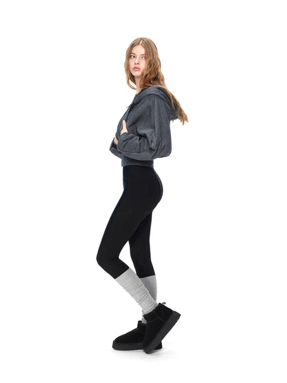 kvkv Oversized Batwing Sleeve Cropped Hoodie With Wide Ribbed Collar
