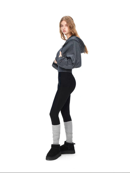 kvkv Oversized Batwing Sleeve Cropped Hoodie With Wide Ribbed Collar
