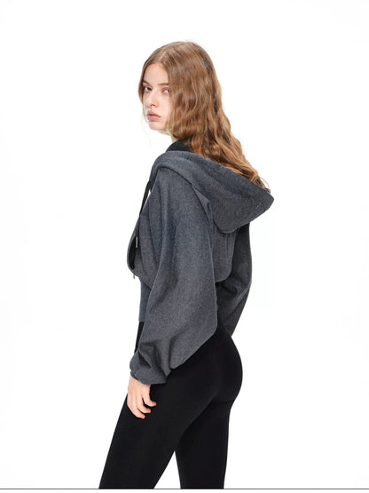 kvkv Oversized Batwing Sleeve Cropped Hoodie With Wide Ribbed Collar