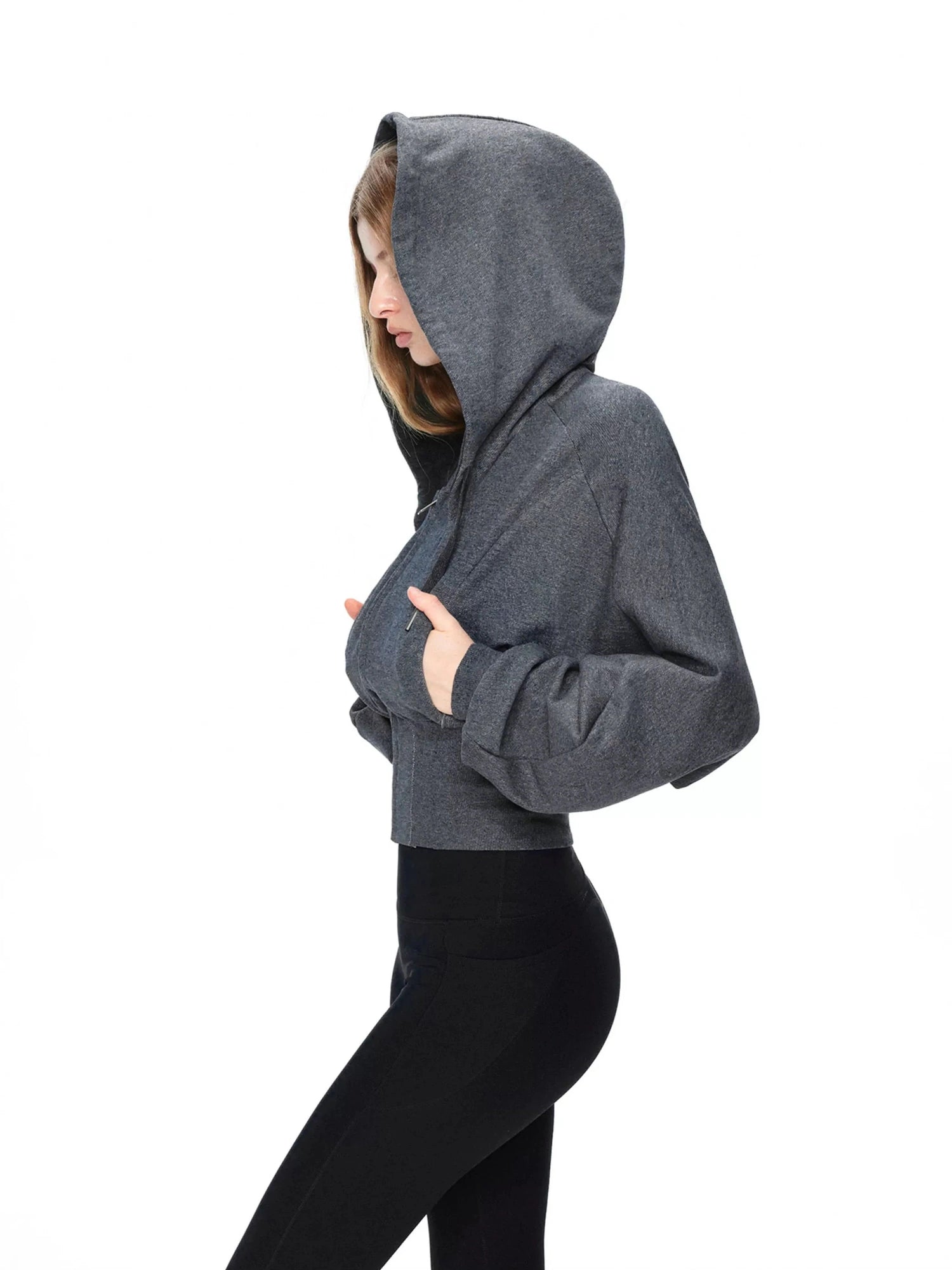 kvkv Oversized Batwing Sleeve Cropped Hoodie With Wide Ribbed Collar