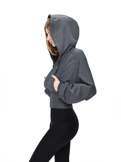 kvkv Oversized Batwing Sleeve Cropped Hoodie With Wide Ribbed Collar