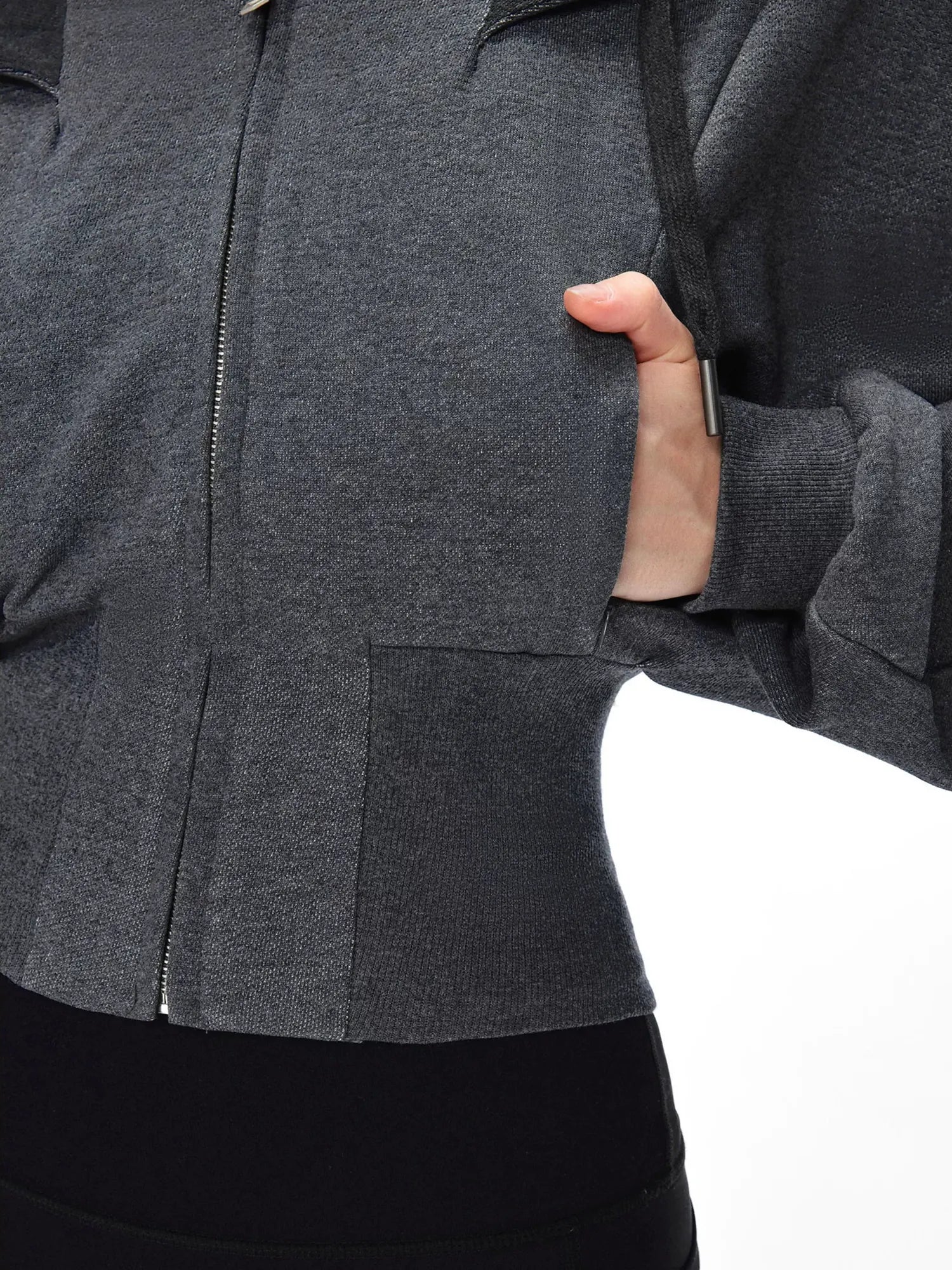 kvkv Oversized Batwing Sleeve Cropped Hoodie With Wide Ribbed Collar