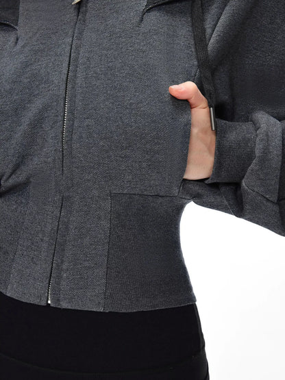 kvkv Oversized Batwing Sleeve Cropped Hoodie With Wide Ribbed Collar