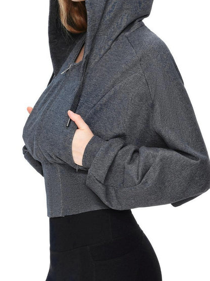 kvkv Oversized Batwing Sleeve Cropped Hoodie With Wide Ribbed Collar