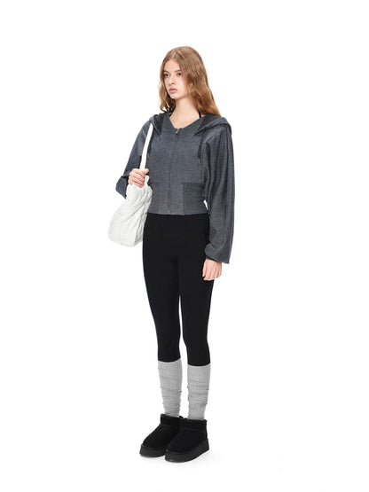 kvkv Oversized Batwing Sleeve Cropped Hoodie With Wide Ribbed Collar