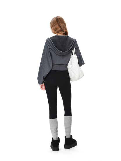 kvkv Oversized Batwing Sleeve Cropped Hoodie With Wide Ribbed Collar
