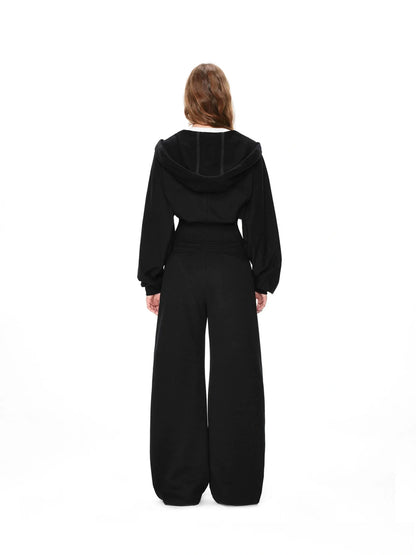 kvkv Oversized Black Ribbed Zip Up Hoodie