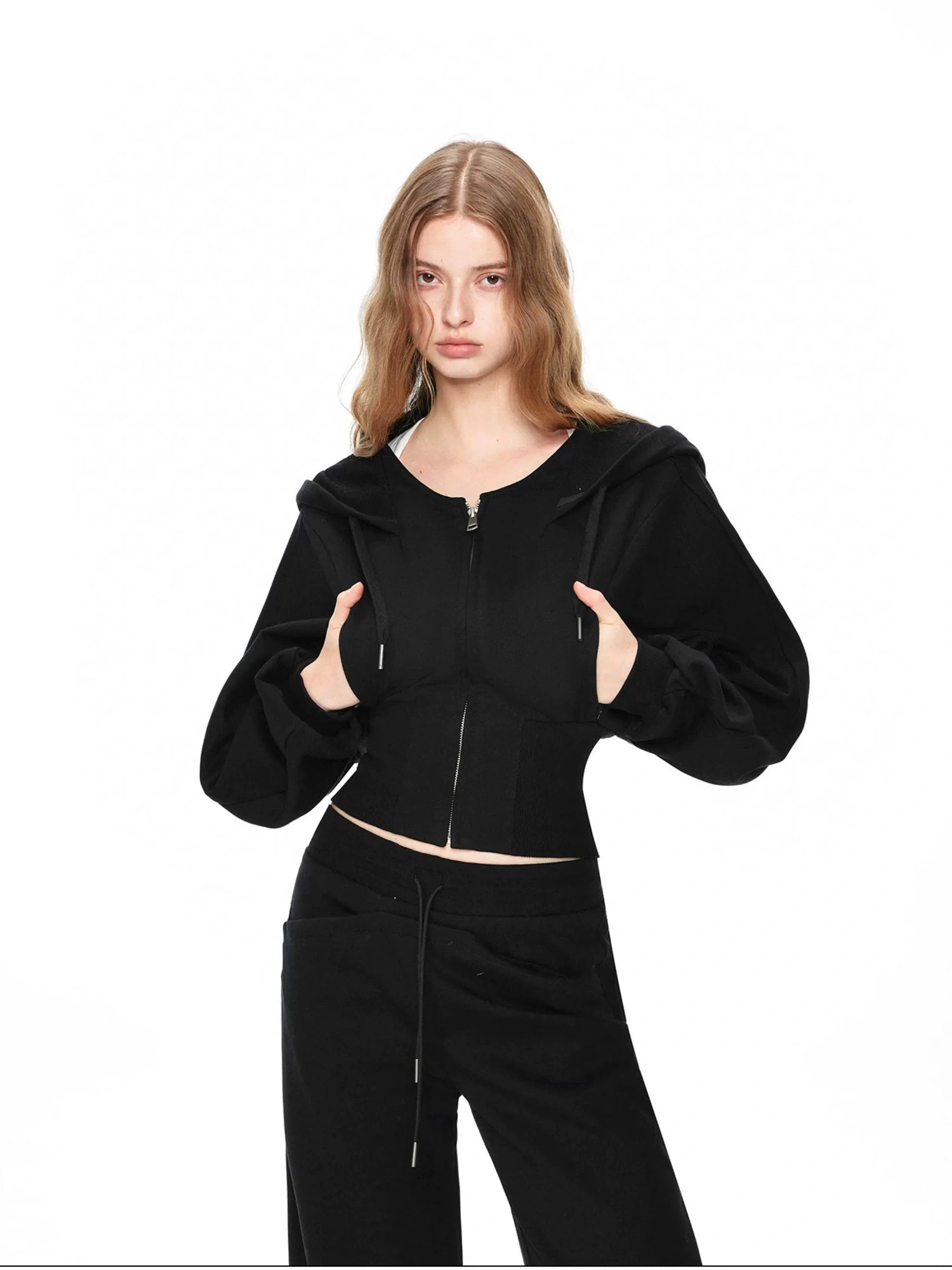 kvkv Oversized Black Ribbed Zip Up Hoodie