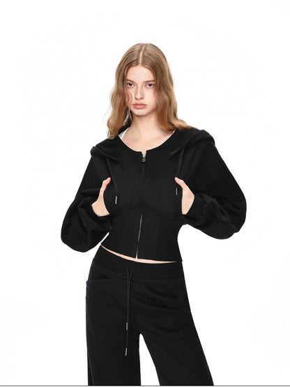 kvkv Oversized Black Ribbed Zip Up Hoodie