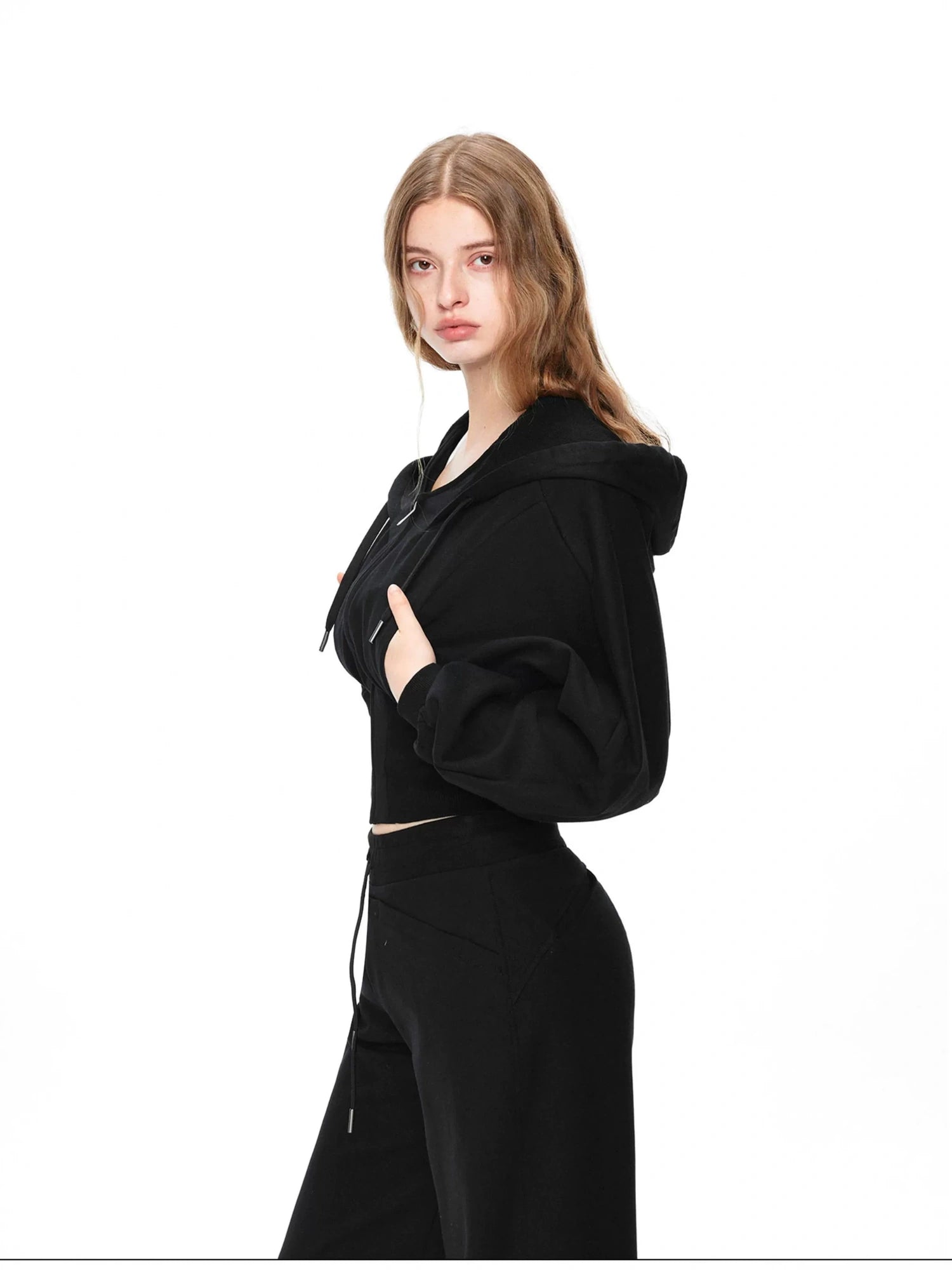 kvkv Oversized Black Ribbed Zip Up Hoodie