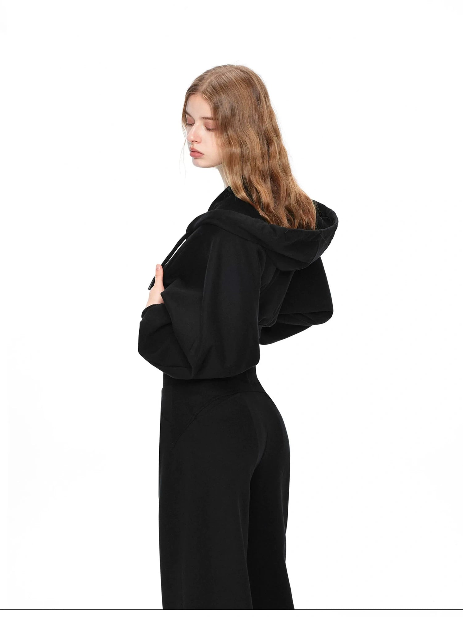 kvkv Oversized Black Ribbed Zip Up Hoodie