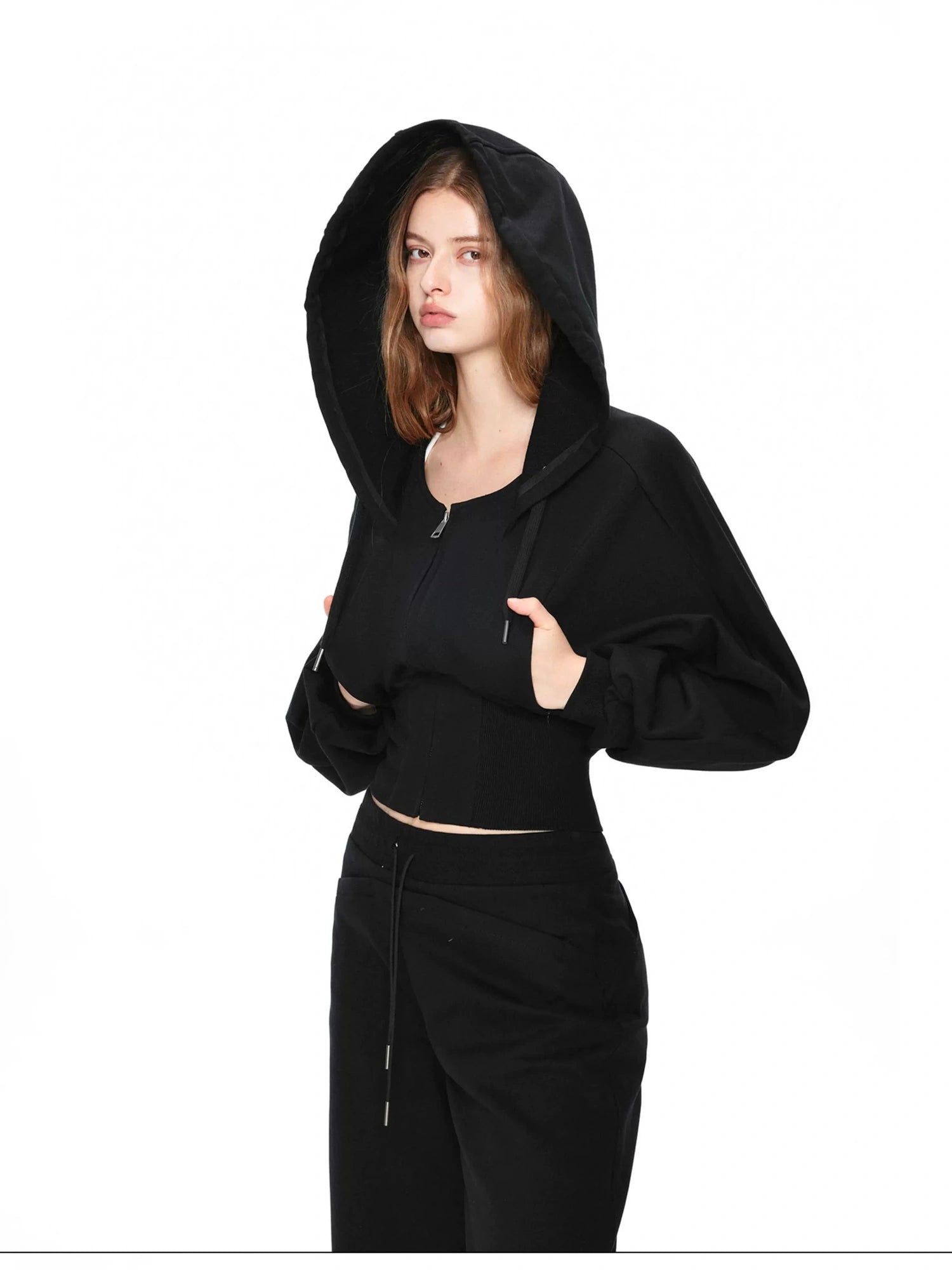 kvkv Oversized Black Ribbed Zip Up Hoodie