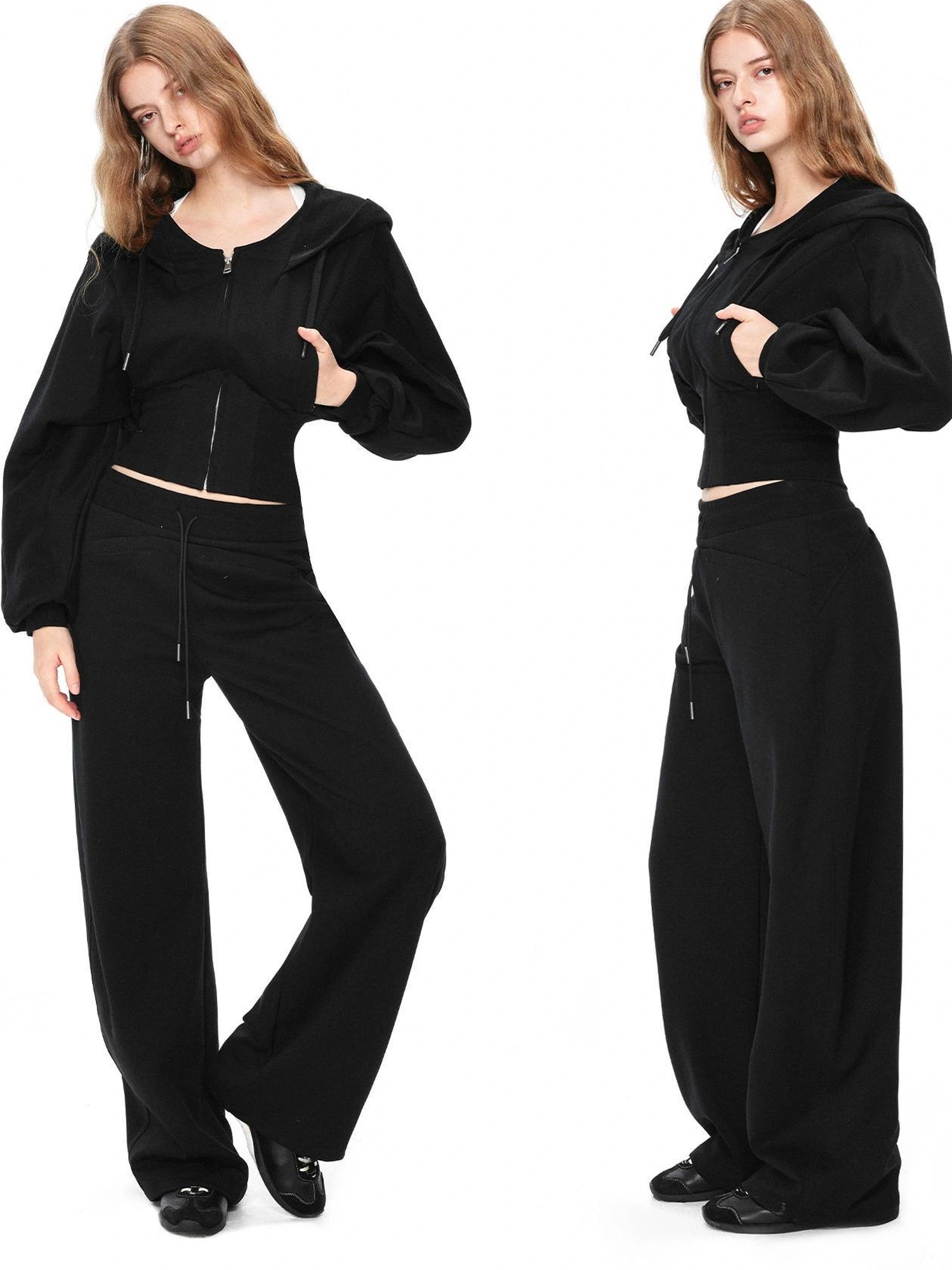 kvkv Oversized Black Ribbed Zip Up Hoodie