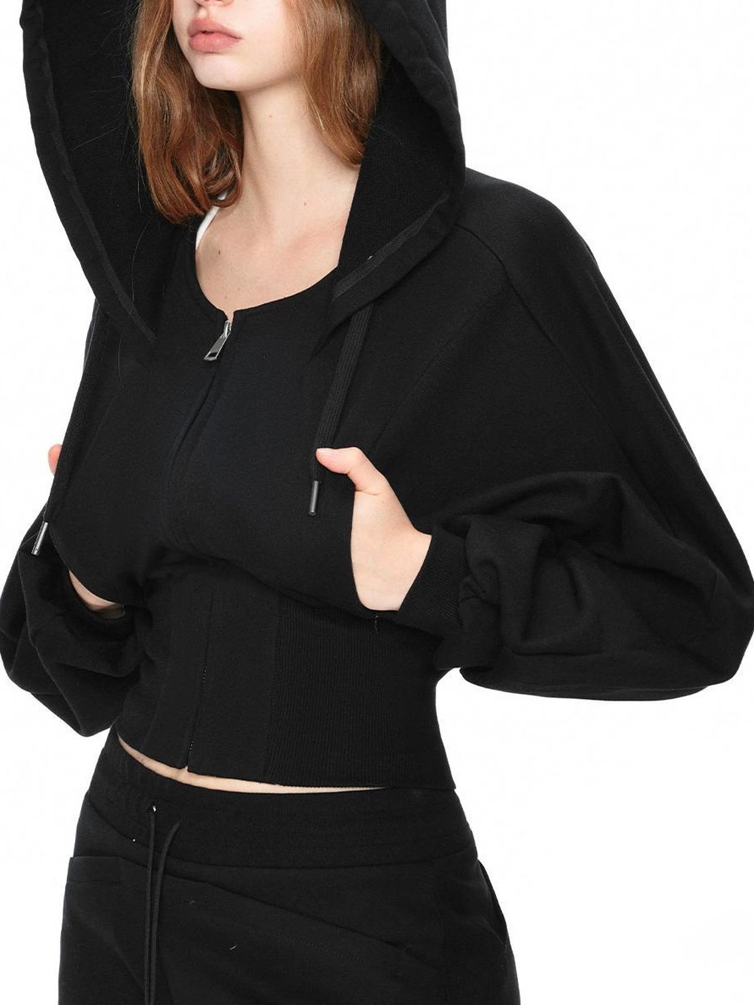 kvkv Oversized Black Ribbed Zip Up Hoodie