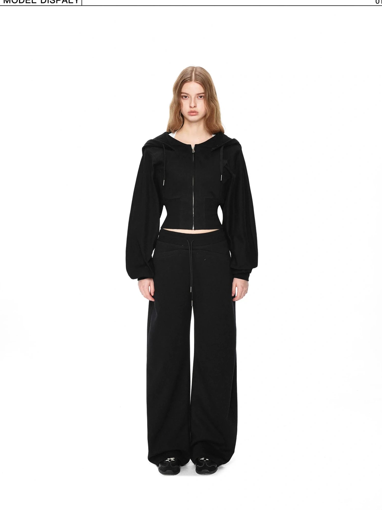 kvkv Oversized Black Ribbed Zip Up Hoodie