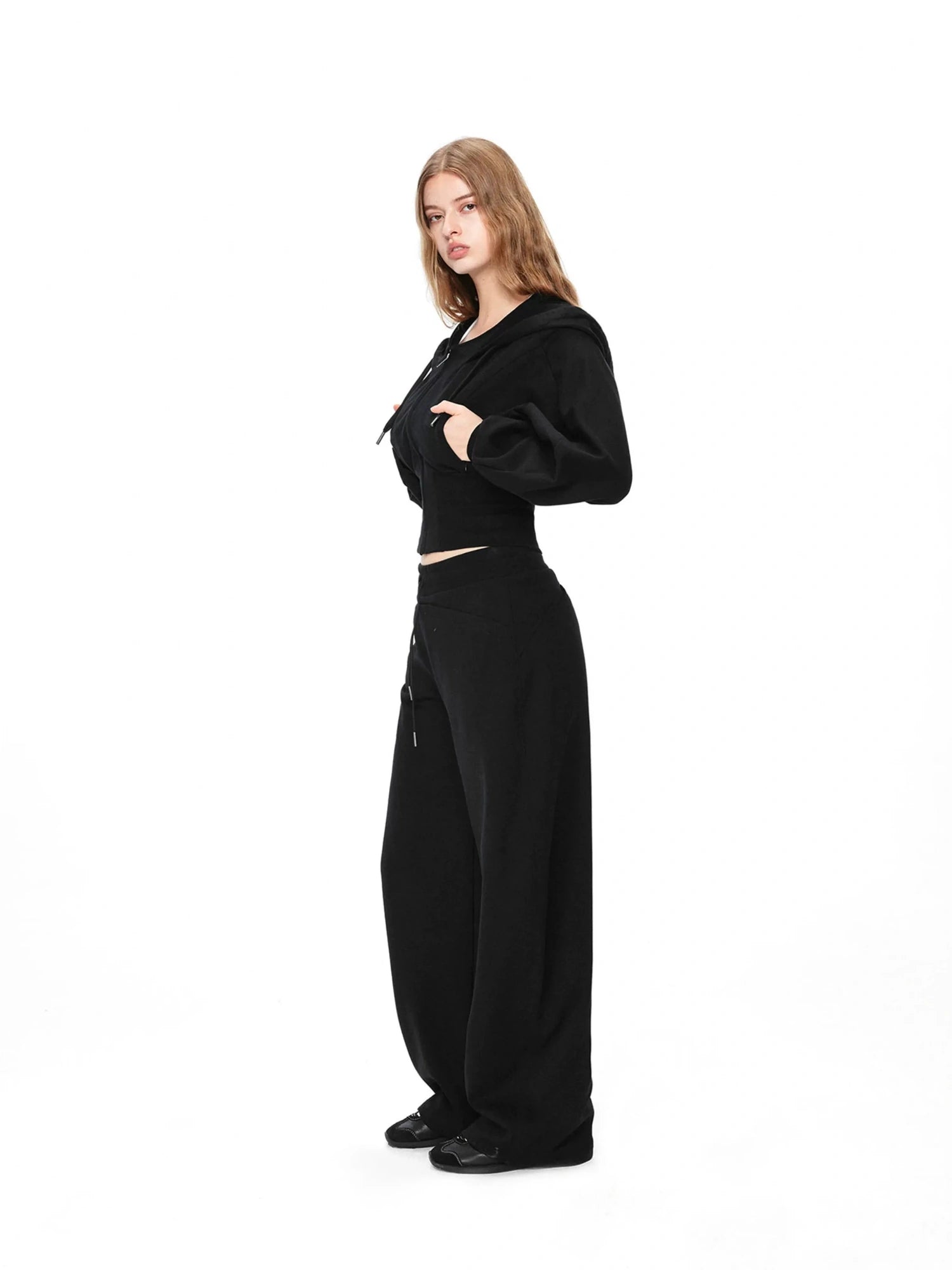 kvkv Oversized Black Ribbed Zip Up Hoodie
