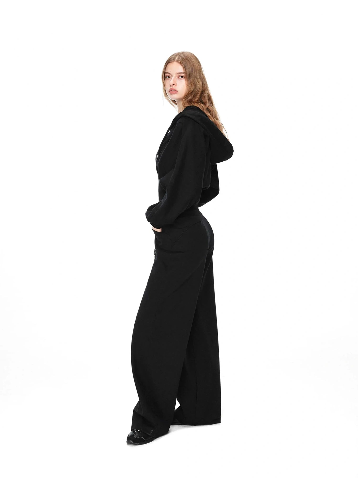 kvkv Oversized Black Ribbed Zip Up Hoodie