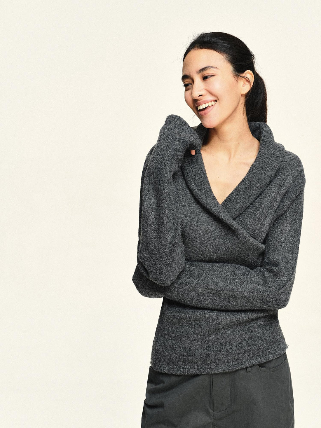 kvkv Oversized Color Blocked Wool Blend Big Lapel Long Sleeve Women&