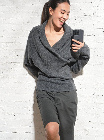 kvkv Oversized Color Blocked Wool Blend Big Lapel Long Sleeve Women&