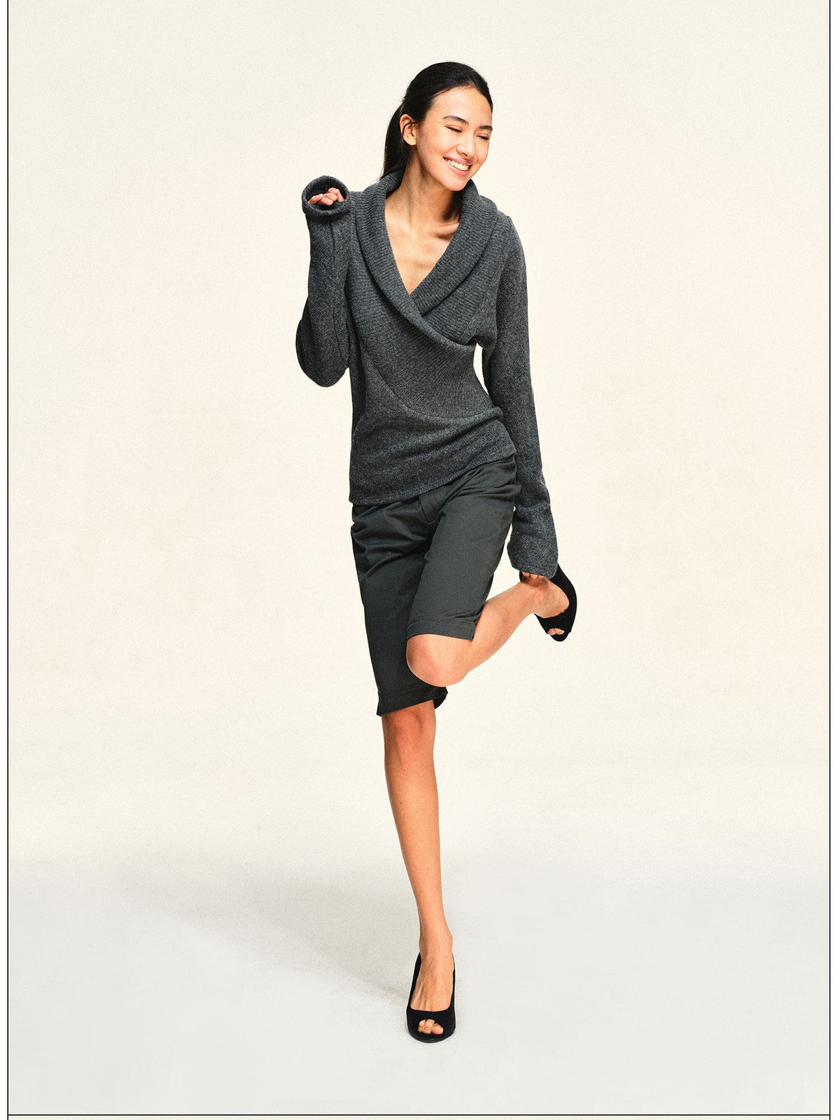 kvkv Oversized Color Blocked Wool Blend Big Lapel Long Sleeve Women&