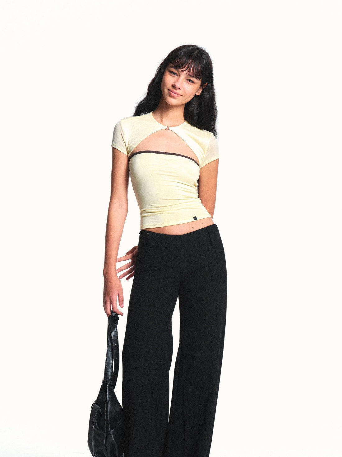 kvkv Pale Yellow Semi Sheer Colorblock Two Piece Women&
