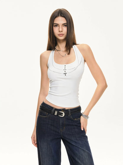 KVKV Yoga Clothing Brand - Pearl Print Halter Neck Fitted Camisole