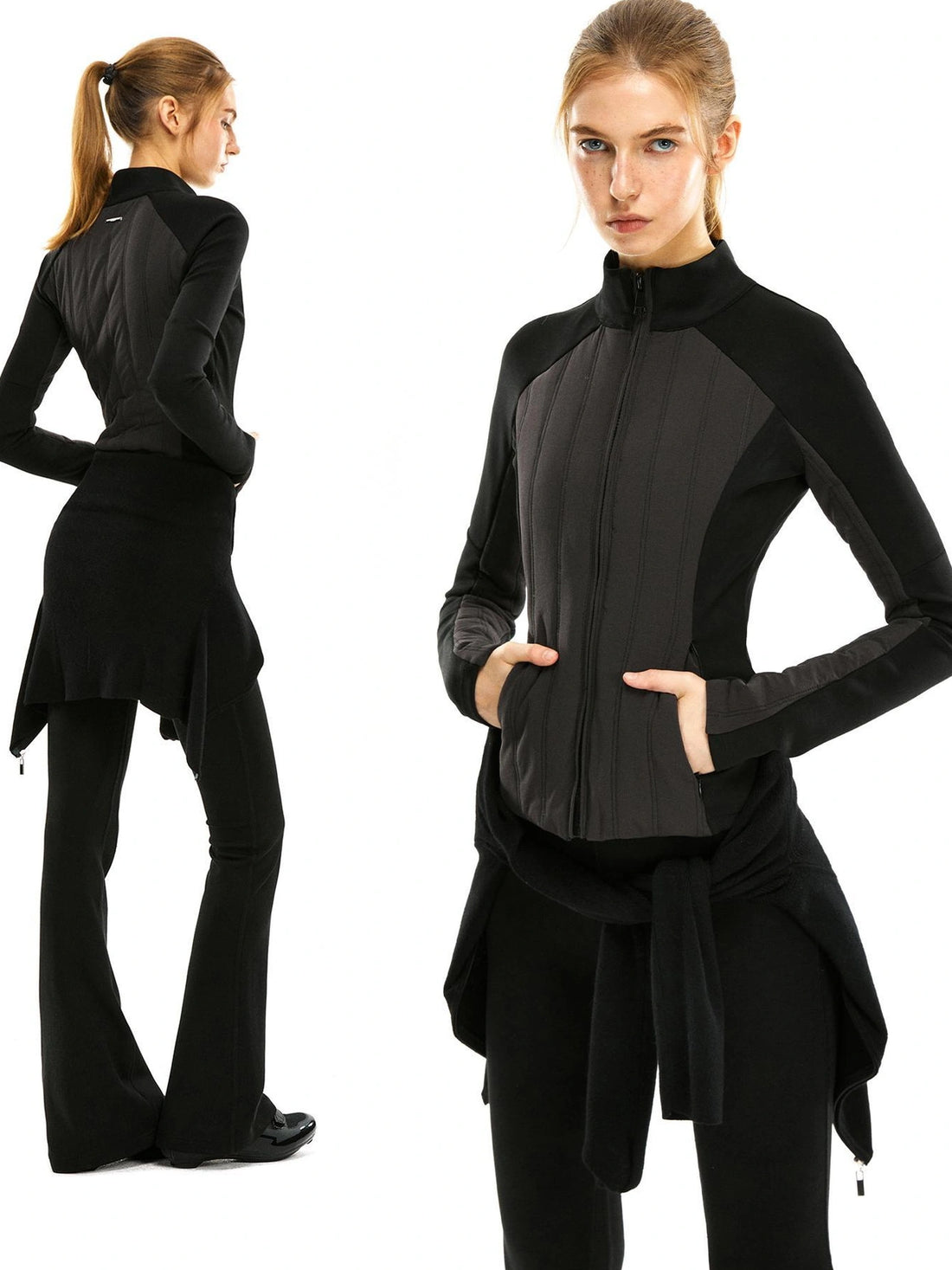 kvkv Performance Outdoor Yoga Quilted Patchwork Jacket V-neck T-shirt Long Sleeve