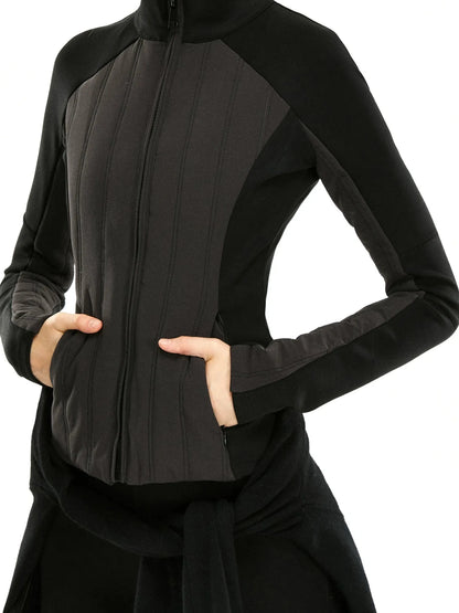 kvkv Performance Outdoor Yoga Quilted Patchwork Jacket V-neck T-shirt Long Sleeve