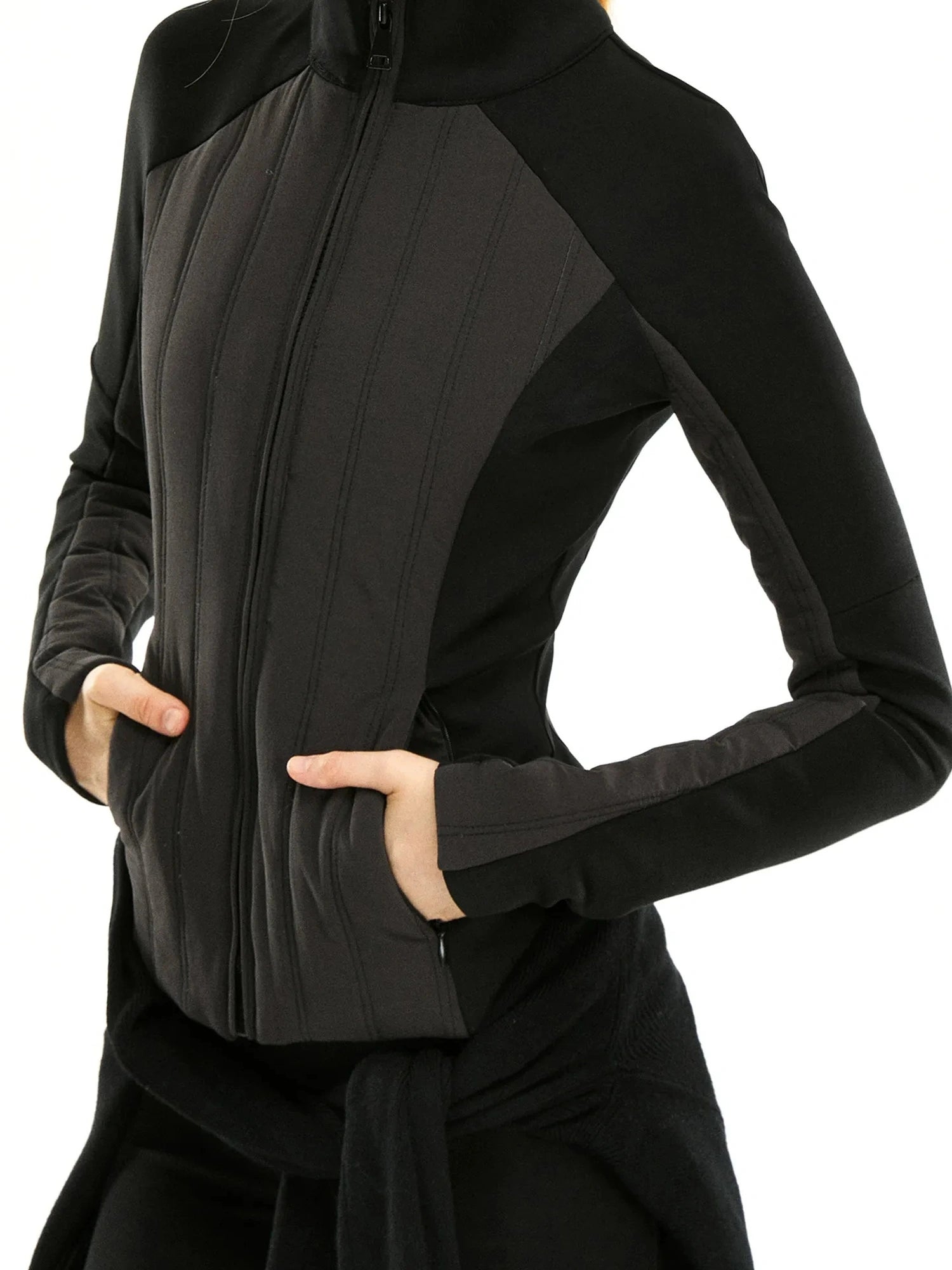 kvkv Performance Outdoor Yoga Quilted Patchwork Jacket V-neck T-shirt Long Sleeve