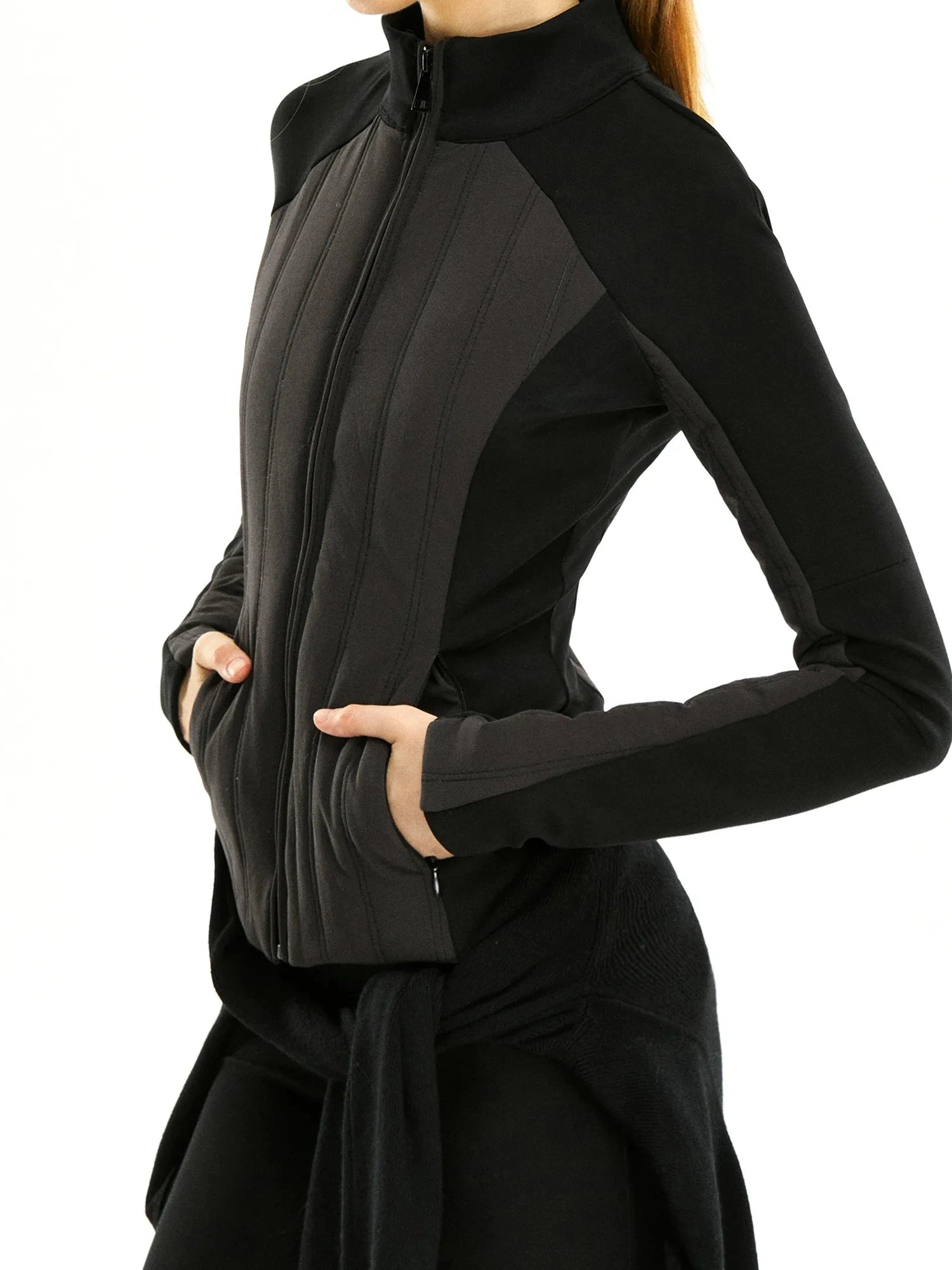kvkv Performance Outdoor Yoga Quilted Patchwork Jacket V-neck T-shirt Long Sleeve
