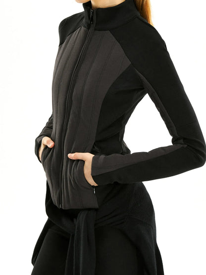 kvkv Performance Outdoor Yoga Quilted Patchwork Jacket V-neck T-shirt Long Sleeve