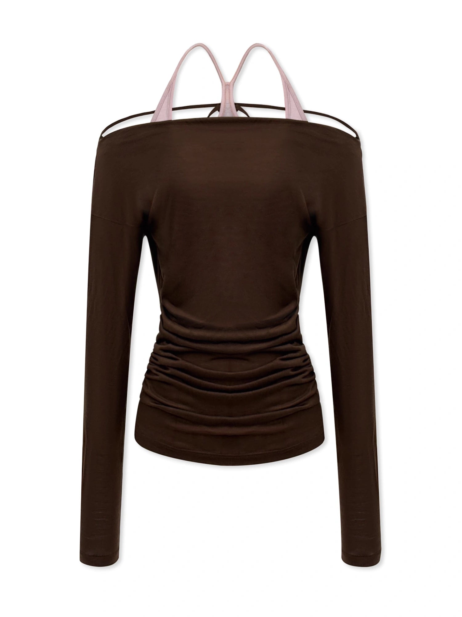 kvkv_Pink_Brown_Backless_Knit_Tie_Up_Long_Sleeve_Two_Piece_Top_MISSTT