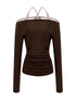 kvkv_Pink_Brown_Backless_Knit_Tie_Up_Long_Sleeve_Two_Piece_Top_MISSTT