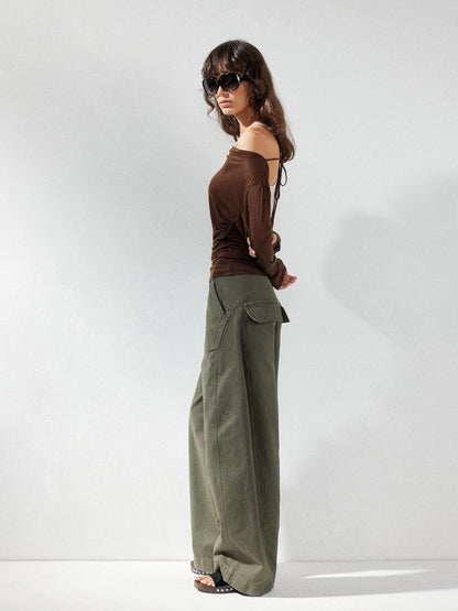 kvkv Pink Brown Backless Knit Tie Up Long Sleeve Two Piece Top