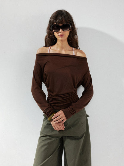 kvkv Pink Brown Backless Knit Tie Up Long Sleeve Two Piece Top