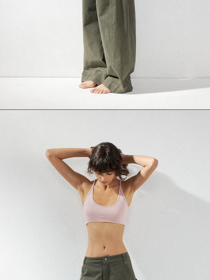kvkv Pink Brown Backless Knit Tie Up Long Sleeve Two Piece Top