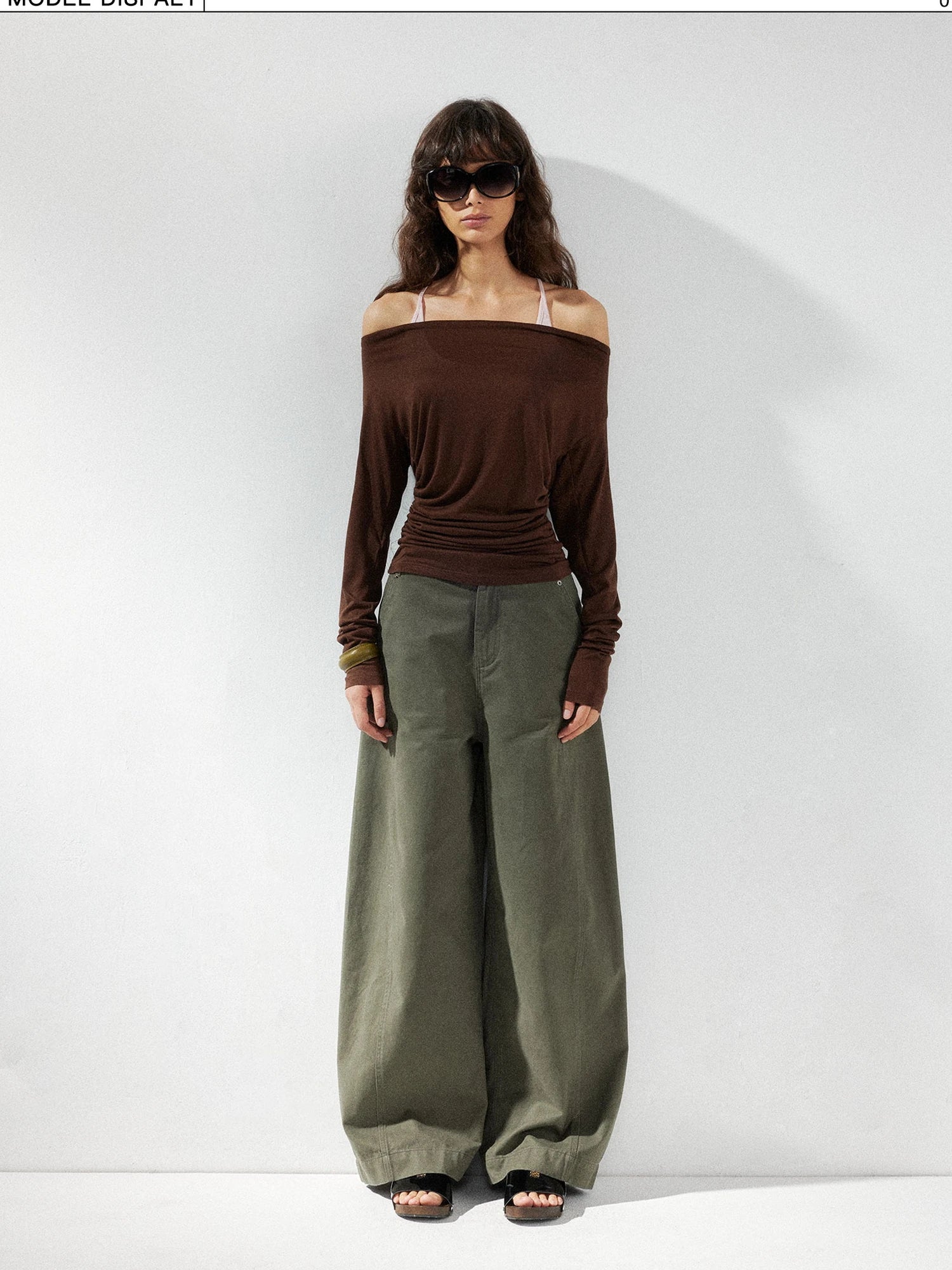 kvkv Pink Brown Backless Knit Tie Up Long Sleeve Two Piece Top
