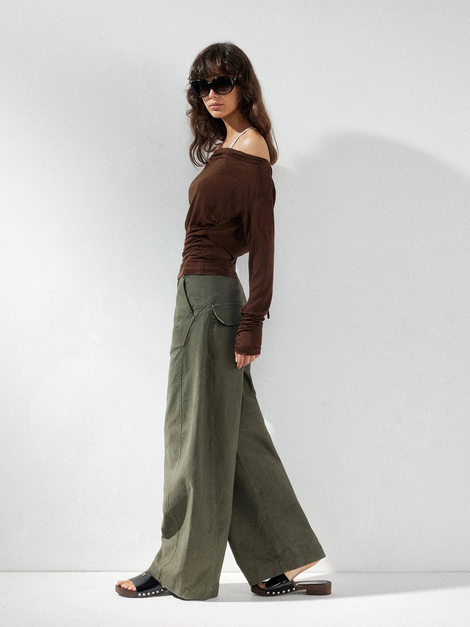 kvkv Pink Brown Backless Knit Tie Up Long Sleeve Two Piece Top