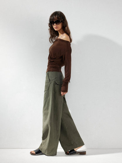 kvkv Pink Brown Backless Knit Tie Up Long Sleeve Two Piece Top