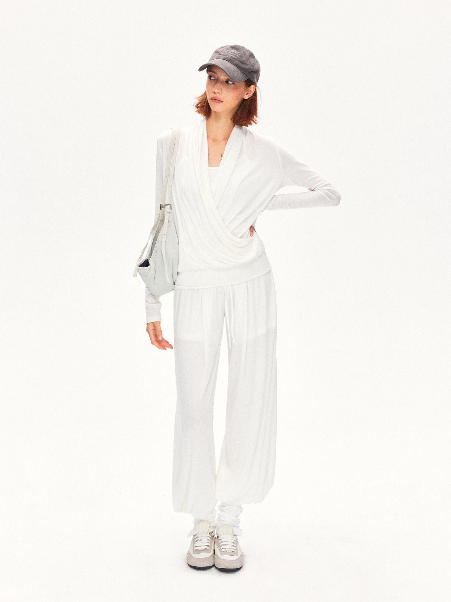 kvkv Pleated Crossover Draped V-neck Women&