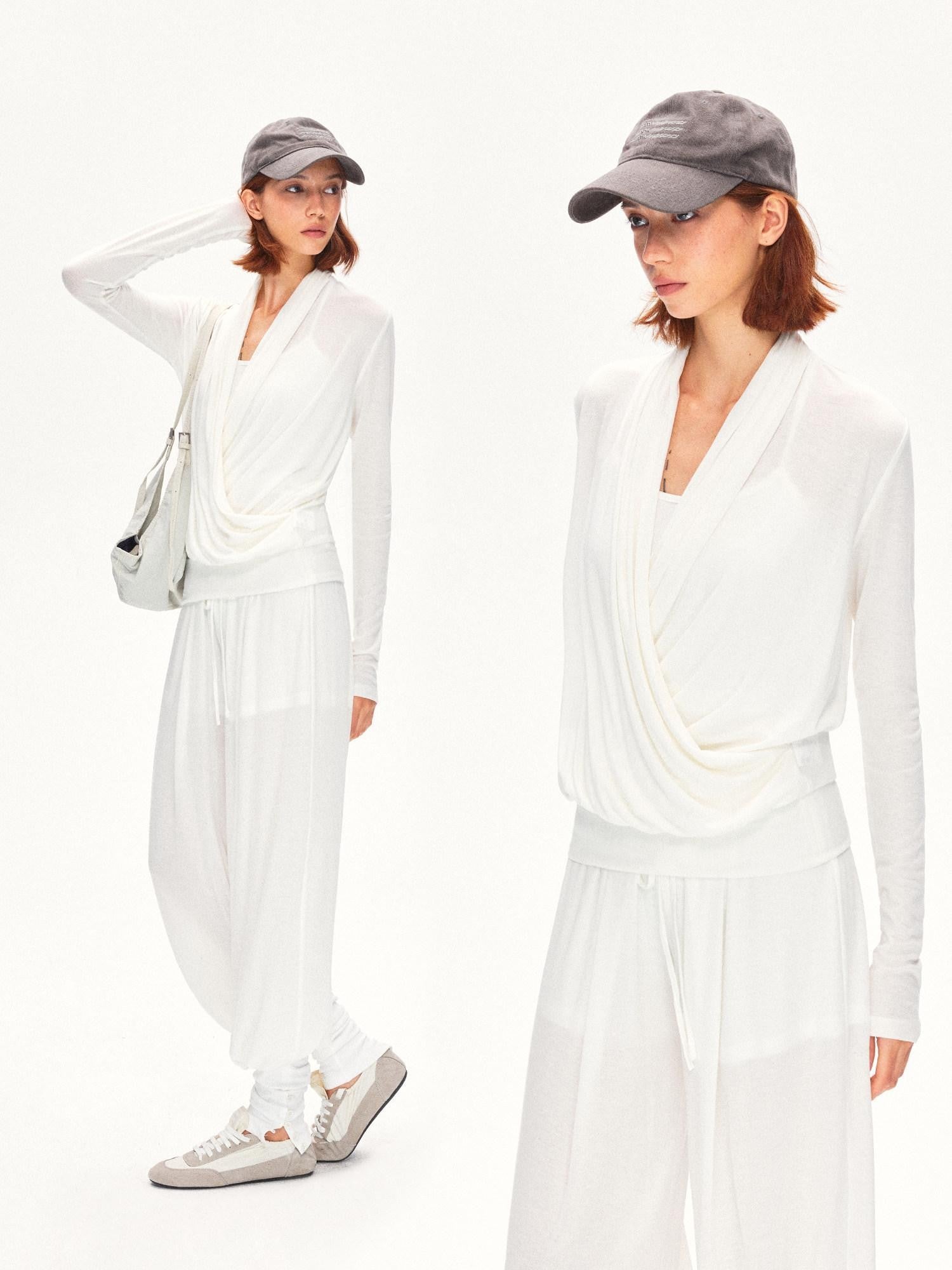 kvkv Pleated Crossover Draped V-neck Women&