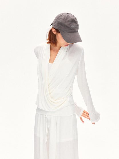 kvkv Pleated Crossover Draped V-neck Women&